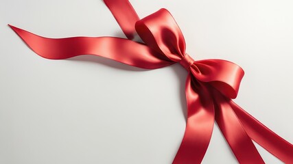 Elegant Red Satin Ribbon Bow on White Background