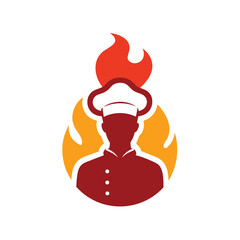 Chef Silhouette Logo with Flame Element