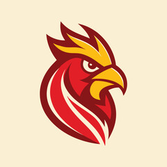 Rooster Head Logo with Bold Lines and Crest