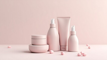 Elegant pink skincare products minimalist beauty set