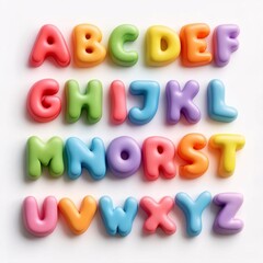 Naklejka premium Colorful alphabet letters, vibrant and playful font design for kids education, early learning, and children's books.