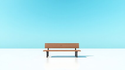 Simple wooden bench minimalist blue background