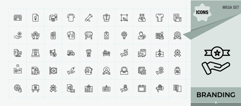 Branding modern icon set. Brand Identity related icon set. Contains outline symbols like strategy, company, marketing, brand, identity, customer and more. Signs for web and mobile app.