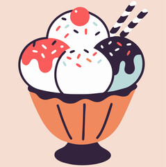 Delicious Three-Scoop Ice Cream Sundae in Bowl