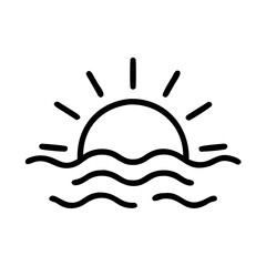 Obraz premium Simple line drawing of a sun rising above ocean waves 