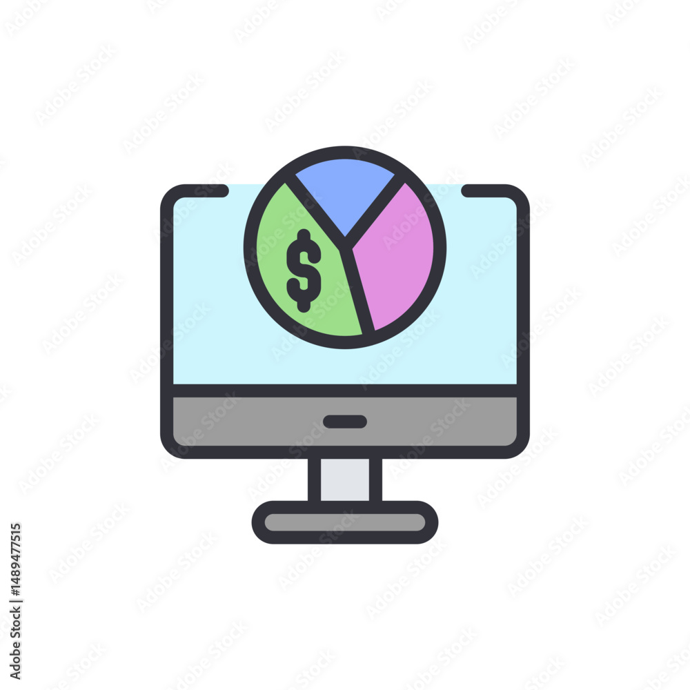 Poster graphical computer screen displaying a colorful financial pie chart