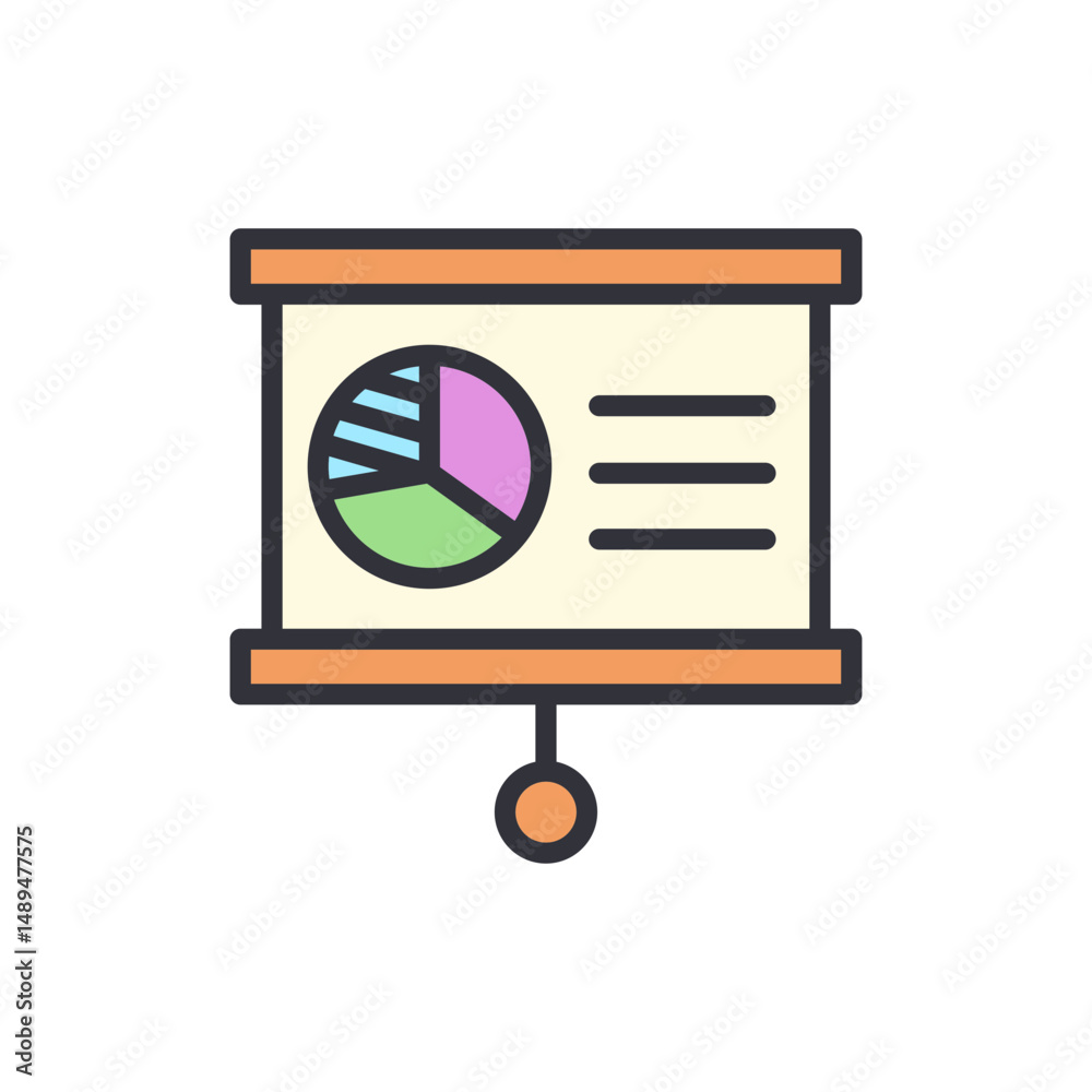 Poster presentation board displaying business data visualization with pie chart