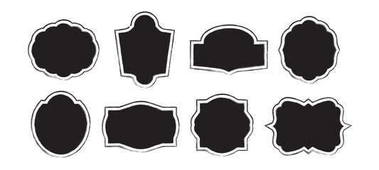 Vintage decorative label and badge shape set, elegant ornaments, borders banners, panel design elements Vector illustration collections