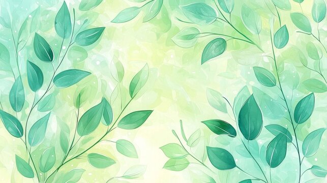 A beautifully crafted background showcasing a harmonious blend of green leafy motifs and watercolor textures.