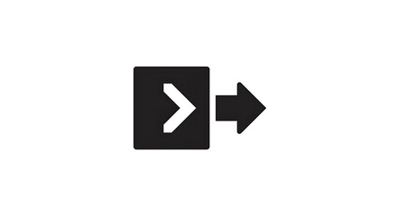 Forward Arrow Icon with Play Symbol and Exit Concept in Black on White Background