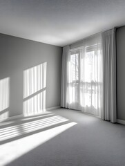 Bright Sunlight Streaming Through Sheer Curtains in Modern Room Interior Design gray home calm rays