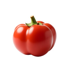 Photorealistic depiction of a vibrant red bell pepper showcasing smooth skin, and fresh green stem isolated, perfect for culinary creations and healthy living promotion