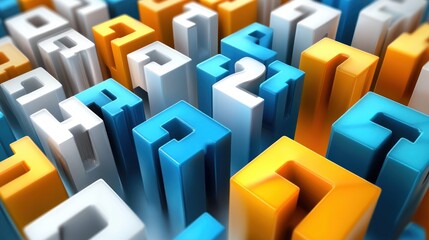 Obraz premium Colorful 3d block letters with cut-out shapes rising vertically in a vibrant abstract arrangement representing data or digital concepts