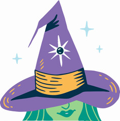 Witch's Hat Illustration: Purple & Green Halloween Design