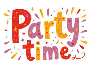 This vibrant image features a playful 'Party Time' design, perfect for conveying a festive atmosphere, complete with bright colors and whimsical shapes to inspire joy and celebration.