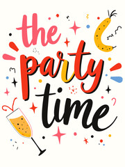 This vibrant image features a playful 'Party Time' design, perfect for conveying a festive atmosphere, complete with bright colors and whimsical shapes to inspire joy and celebration.
