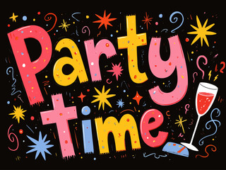 This vibrant image features a playful 'Party Time' design, perfect for conveying a festive atmosphere, complete with bright colors and whimsical shapes to inspire joy and celebration.