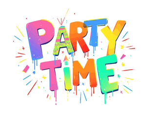 This vibrant image features a playful 'Party Time' design, perfect for conveying a festive atmosphere, complete with bright colors and whimsical shapes to inspire joy and celebration.
