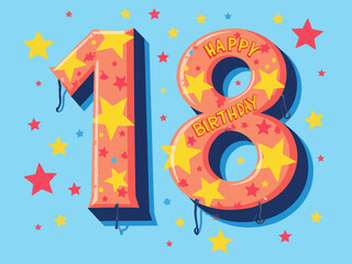 18 birthday  in colorful, fun, handwritten way