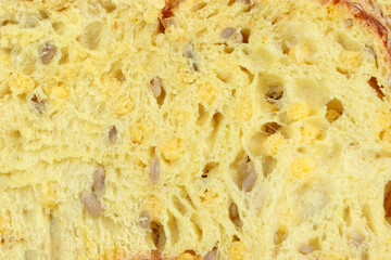 Sliced corn bread isolated on a white background. Golden crust and soft yellow interior
