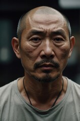 Portrait of a Pensive Man with Weathered Skin