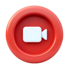 A red circular button with a white video camera icon in the center  render isolated on transparent backgruond