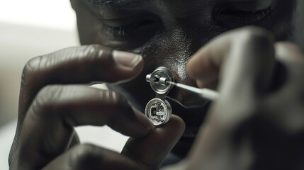 Skilled technician repairing smartphone with precision tools on clean workspace, close-up of intricate components and delicate electronic parts. Technology maintenance and device repair concept.