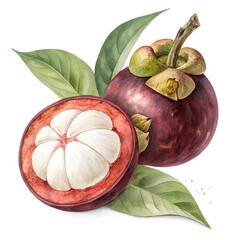 Watercolor fruit with open segment illustration tropical isolated on transparent background