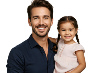 Father Holding Daughter Smiling Portrait Against Transparent Background