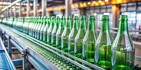 Empty Glass Bottles on Recycling Conveyor Belt, waste disposal, materials,  waste disposal, materials, mechanical