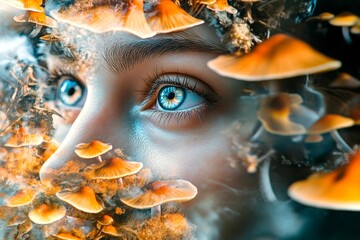 Health problem and brain. Hallucination - due to psilocybin: abstract image of mental state. Hallucination effect. Metaphorical psilocybin perceptions of a mental illusion. Reality distortio.