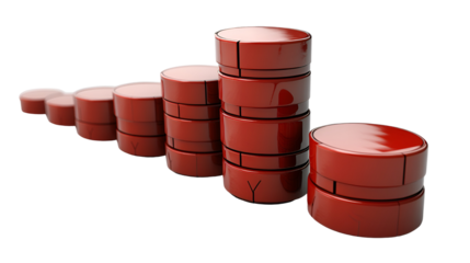 Red cylindrical shapes rising upward