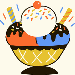 Delicious Three-Scoop Ice Cream Sundae with Sprinkles