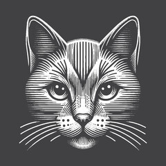 Obraz premium Rustic Cat Drawing – Vintage Pet Animal Vector Artwork for Cozy Apparel, Posters, and T-Shirt Designs on Dark Background