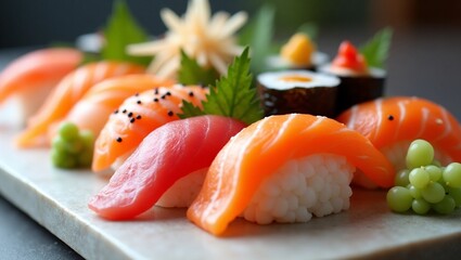 Macro Shot of Sushi Rolls – Detailed Close-Up of Traditional Japanese Food with Fresh Ingredients and Elegant Presentation