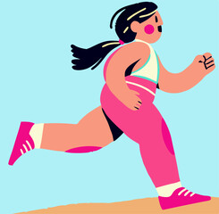 Plus Size Woman Jogging, Fitness Illustration