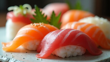 Macro Shot of Sushi Rolls – Detailed Close-Up of Traditional Japanese Food with Fresh Ingredients and Elegant Presentation