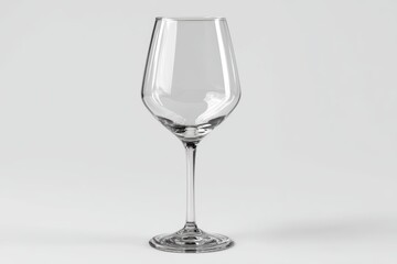 A realistic 3D render of an empty wine glass on white background