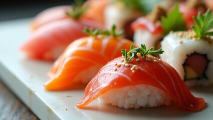 Macro Shot of Sushi Rolls – Detailed Close-Up of Traditional Japanese Food with Fresh Ingredients and Elegant Presentation