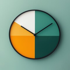 Minimalist wall clock with colorful geometric design on pastel green background
