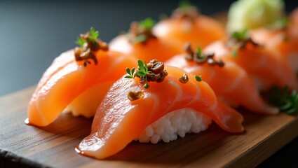 Macro Shot of Sushi Rolls – Detailed Close-Up of Traditional Japanese Food with Fresh Ingredients and Elegant Presentation