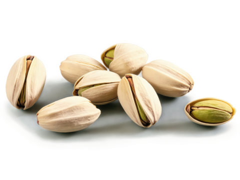 Pistachios (Pistacia vera) Small, oval-shaped nuts with a slightly sweet, rich flavor and a crunchy texture, often eaten raw, roasted,
