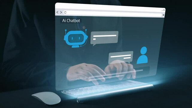 Human interact with AI artificial intelligence virtual assistant chatbot in concept of AI artificial intelligence prompt engineering, LLM AI deep learning to use generative AI for work support. UUID