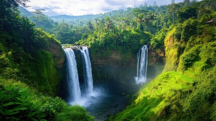 Fototapeta premium Serene Tropical Waterfall Paradise