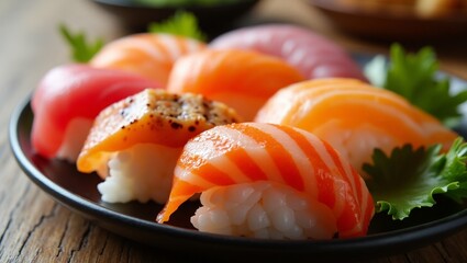 Macro Shot of Sushi Rolls – Detailed Close-Up of Traditional Japanese Food with Fresh Ingredients and Elegant Presentation