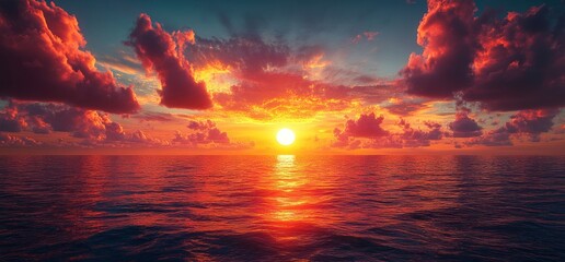 Fototapeta premium Fiery sunset over the ocean (1)