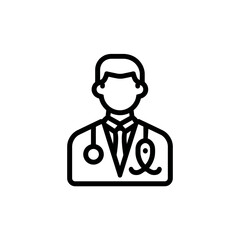 Doctor icon presents wearing stethoscope in healthcare setting outline