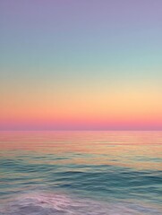 Obraz premium Serene Sunset Over Calm Ocean in Pastel Colors Reflecting on Tranquil Water with Gentle Waves and a Soft Horizon at Dusk