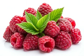 Juicy Ripe Raspberries Isolated on White Background