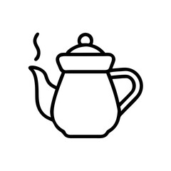 Black Line Icon of Teapot with Steam – Minimalist Vector Illustration
